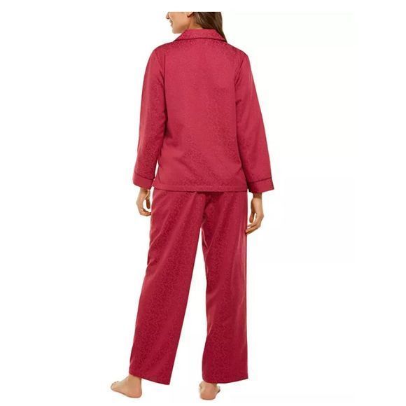 SOLD OUT-Miss Elaine Jacquard Satin Pajama Set-Cranberry-L - Picture 3 of 7